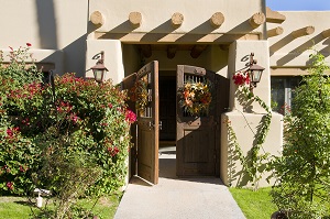 Exterior of sunny house entrance
